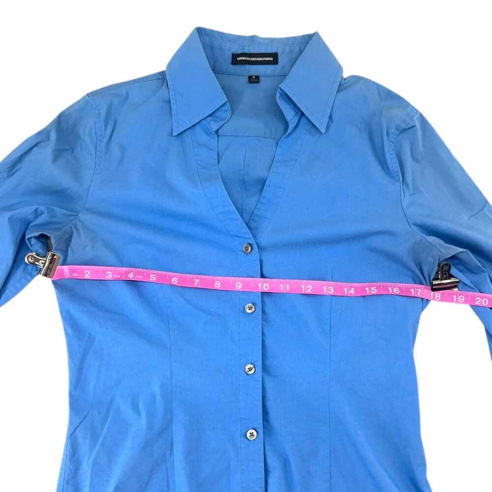 Express Design Studio Blue Fitted Button Down - image 7